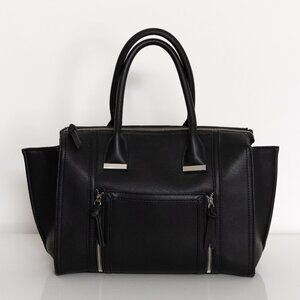 ✨ FOREVER 21 ⚡️ Black Leather City Tote Bag w/Silver